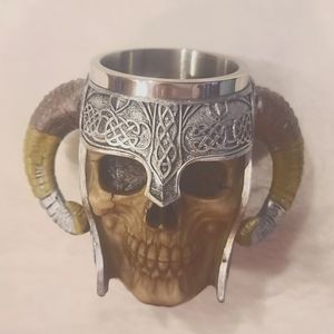 Stainless Steel Skull Beer Cup Viking Warrior Skull Mug Tankard, Medieval Skull